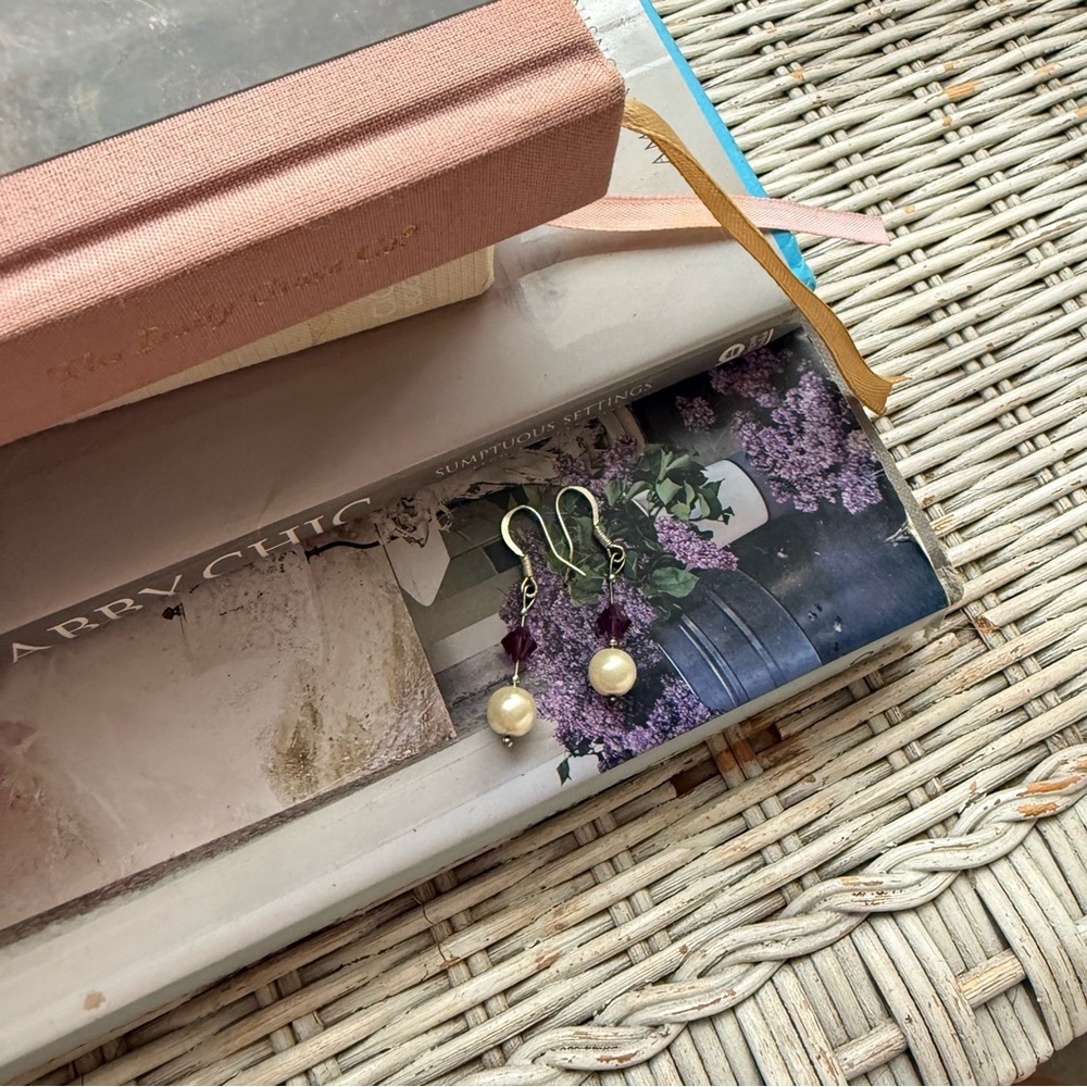 Elegant Pearl and Purple Drop Earrings